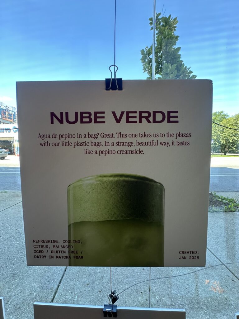 Nube Verde drink card — cucumber and matcha, created January 2026